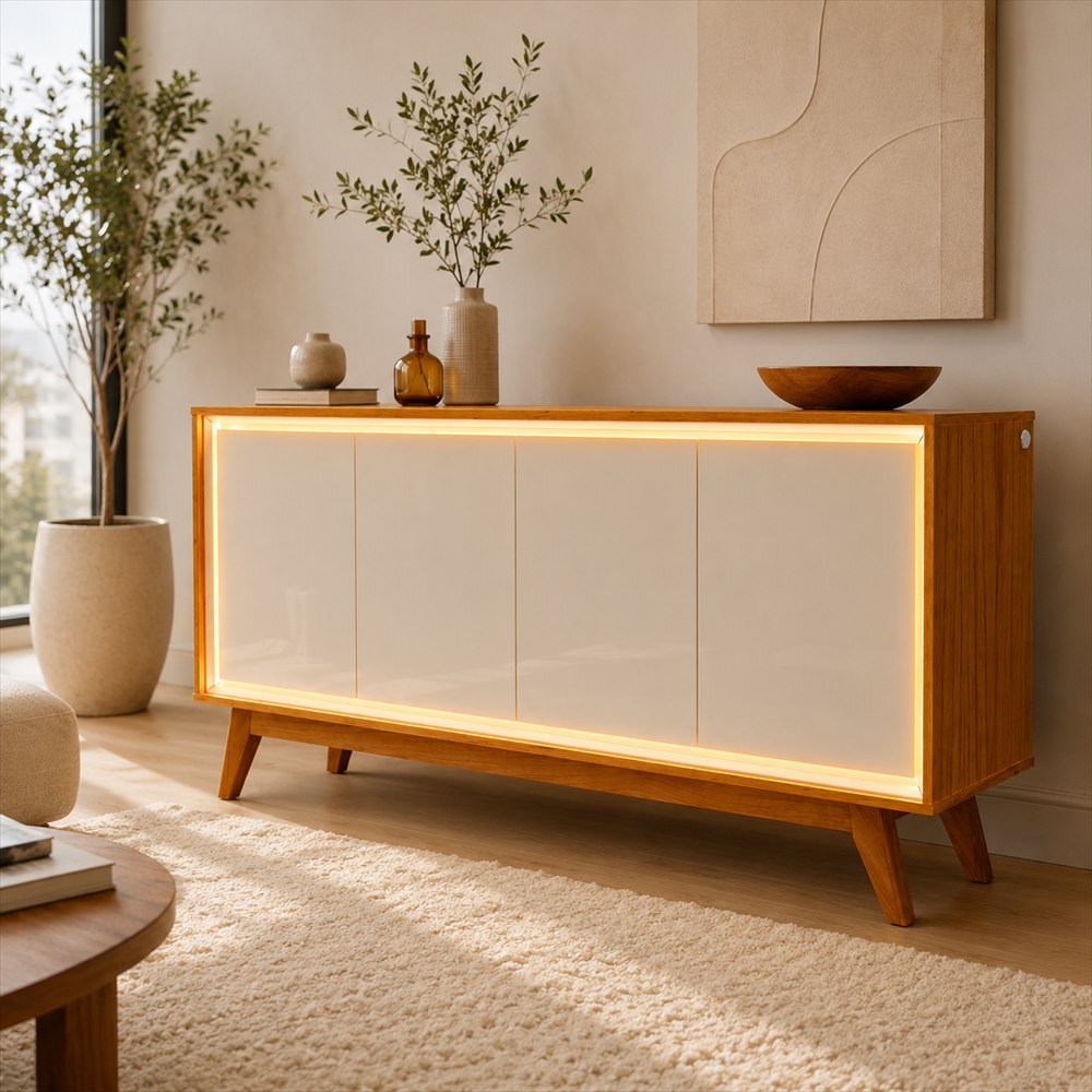 Buffet Aparador 4 Portas com LED 160cm